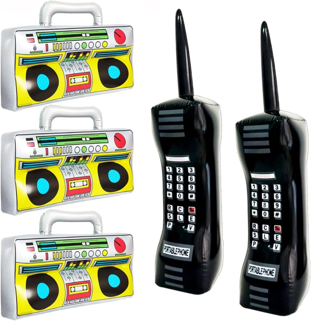5 Pieces Inflatable Radio Boombox Inflatable Mobile Phone,Retro Mobile Phone Props for 80s 90s Party Decorations,Hip Hop Costume,Birthday Theme Party Photo Props