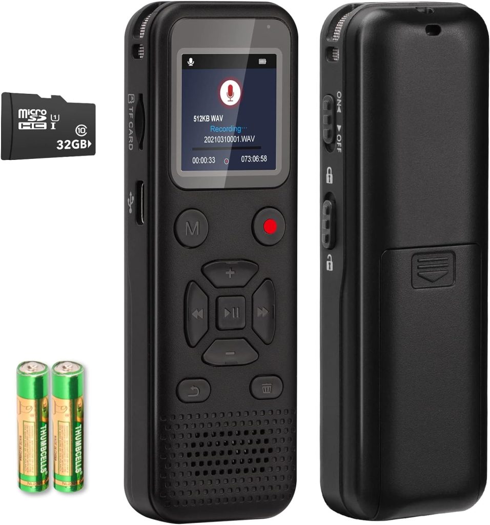 72GB Digital Voice Activated Recorder: Portable Tape Recorder with Playback Audio Recording Device for Lectures Meetings, Small Dictaphone Sound Recorder with Line in | Password | Support TF Expansion : Electronics