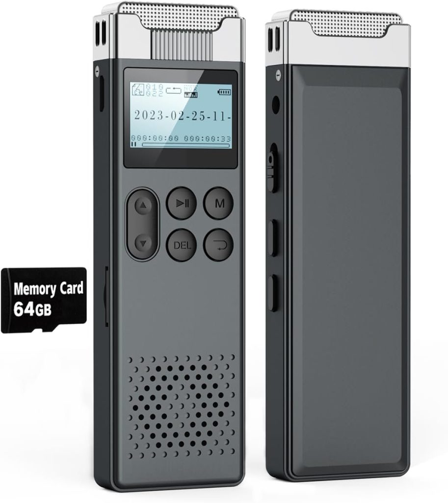 80GB Digital Voice Activated Recorder with Playback - Audio Voice Recorder for Lectures Meetings, Recording Device Dictaphone Sound Tape Recorder with Password  Card Reader