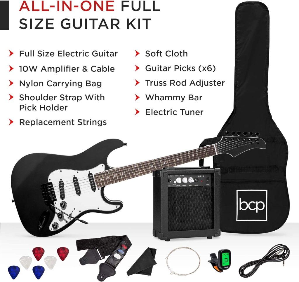 Best Choice Products 39in Full Size Beginner Electric Guitar Starter Kit w/Case, Strap, 10W Amp, Strings, Pick, Tremolo Bar - Bourbon
