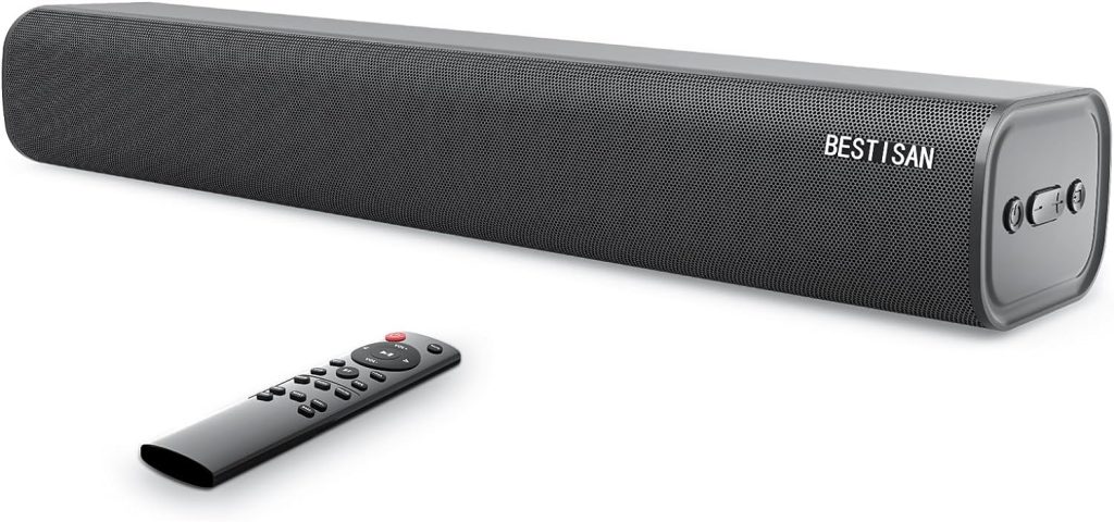 BESTISAN Soundbar for TV Soundbar Wireless Bluetooth 5.0 Sound Bar with 3 Equalizer Modes for Home Theater, Game, PC, Phones (Remote Control, DSP, Bass/Tweeter Adjustable, Wall Mounted)