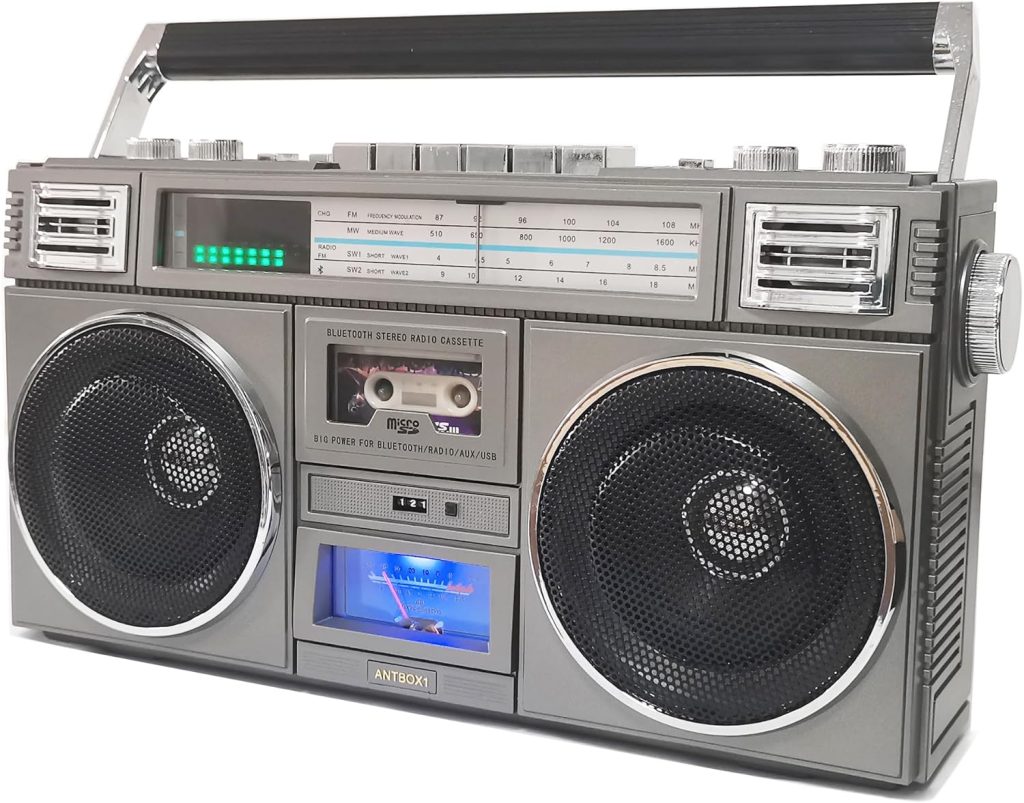 Blaster Replica Cassette Boombox,5.1 Bluetooth Player,Classic 80s Style Retro Recorder,Supports USB/Micro SD/AUX, AM/FM Radio,30W Dual 3” Woofer Speakers,12000mAh Build in Battery