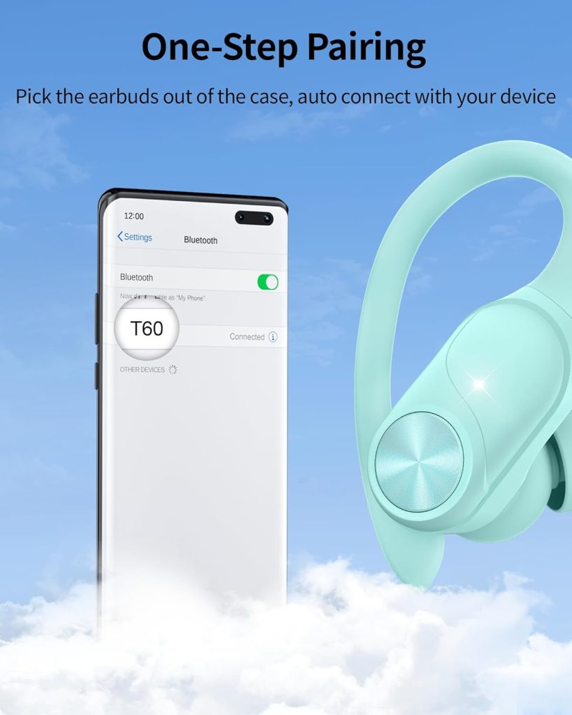 Bluetooth Headphones Wireless Earbuds 80hrs Playtime Charging Case Digital Display Sports Ear buds with Earhook Premium Deep Bass IPX7 Waterproof Over-Ear Earphones for TV Phone Laptop Black