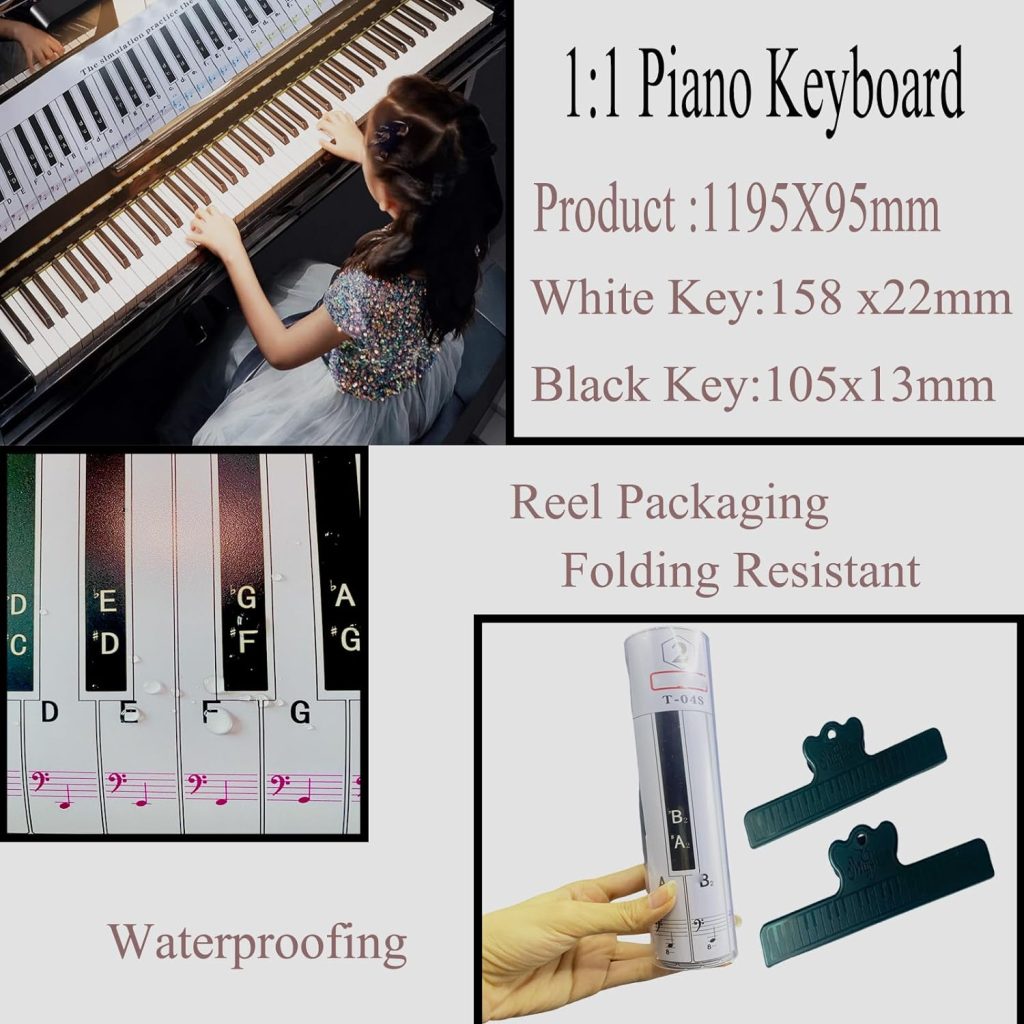 BOJUEGZI 88 Key Keyboar Piano Practice Guide Teaching Aid Note Chart, Portable Electronic Piano Key Keyboard Piano Note Chart with 2 PCS Music Book Clip for Finger Exercises Beginner