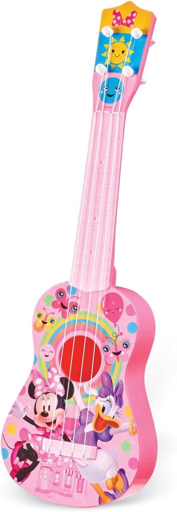 Disney Minnie Mouse Kids Guitar – Minnie Mouse Pink Guitar Music Set with Real Tuning Pegs and Strings for Learning Music – Fun Band Musical Instruments for Kids Age 3 and Up – 21.5 Inch