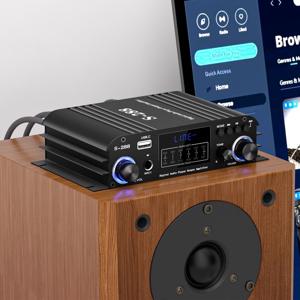Facmogu S-299 4.1CH Bluetooth Power Amplifier with Active Subwoofer Output Max 800W RMS 40Wx4 Subwoofer Amplifier Hi-Fi Integrated Mini Speaker Amp Audio Sub Bass Amp Remote Control  12V Power Supply