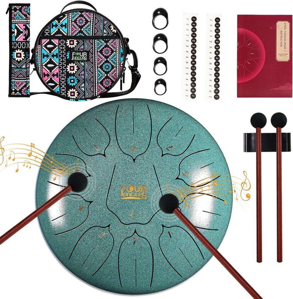 Steel Tongue Drum - HOPWELL 15 Note 14 Inch Tongue Drum - Hand Pan Drums  with Music Book, Steel Handpan Drum Mallets and Carry Bag, D Major (Black)