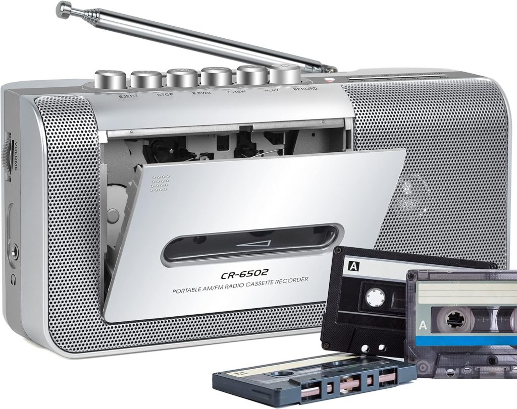 Gracioso Portable Cassette Player and Recorder, Tape Player/Recorder with AM/FM,Loud Build-in Speaker,Microphone,3.5mm Earphone Jack,Powered by AC or AA Battery for Gift,Home, headphone