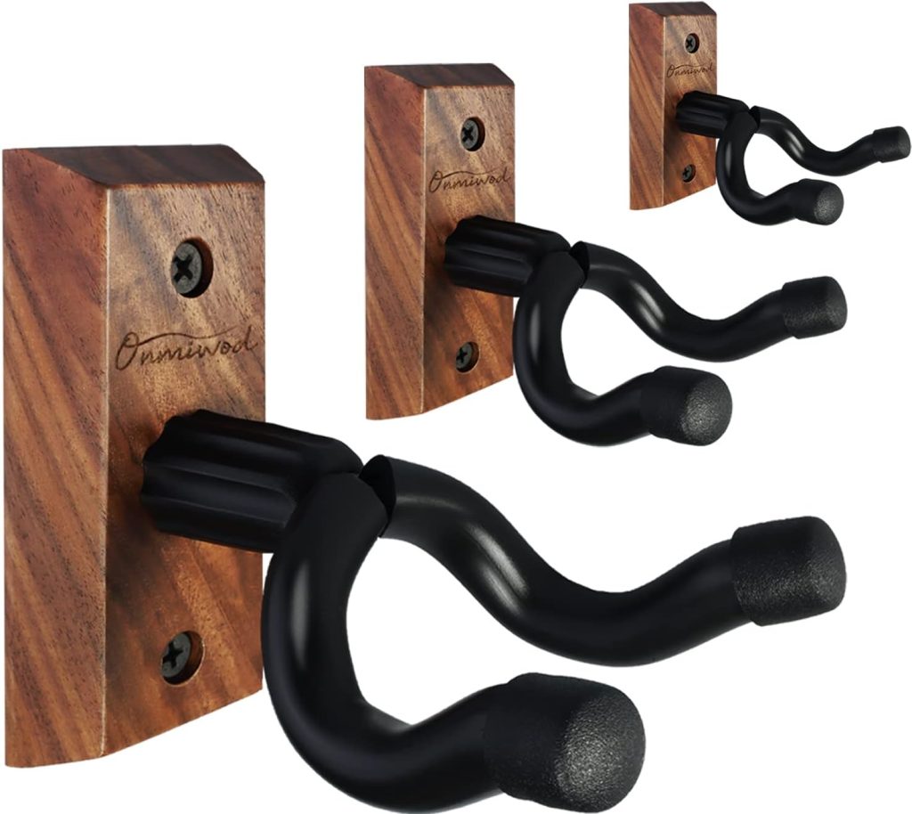 Guitar Wall Mount 3 Pack, Black Walnut Wood Guitar Hanger, U-Shaped Guitar Wall Hanger Mount, Guitar Holder Hook Stand Wall for Acoustic, Electric Guitar, Banjo, Bass, Gift for Guitar Player Men Boy