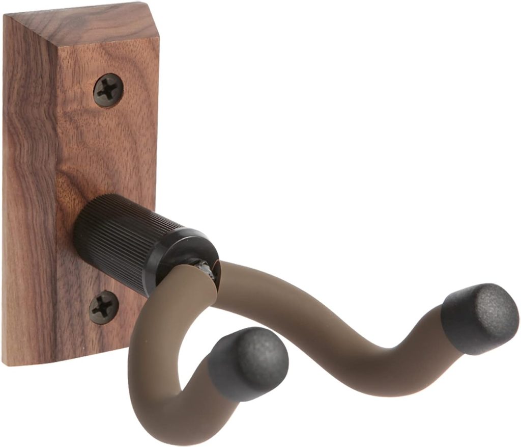 Guitar Wall Mount, Guitar Wall Hanger hook Bracket Holder for Acoustic and Electric Guitars Bass Banjo Mandolin, Black Walnut Wood base-Brown Silicone by VEINTICO.