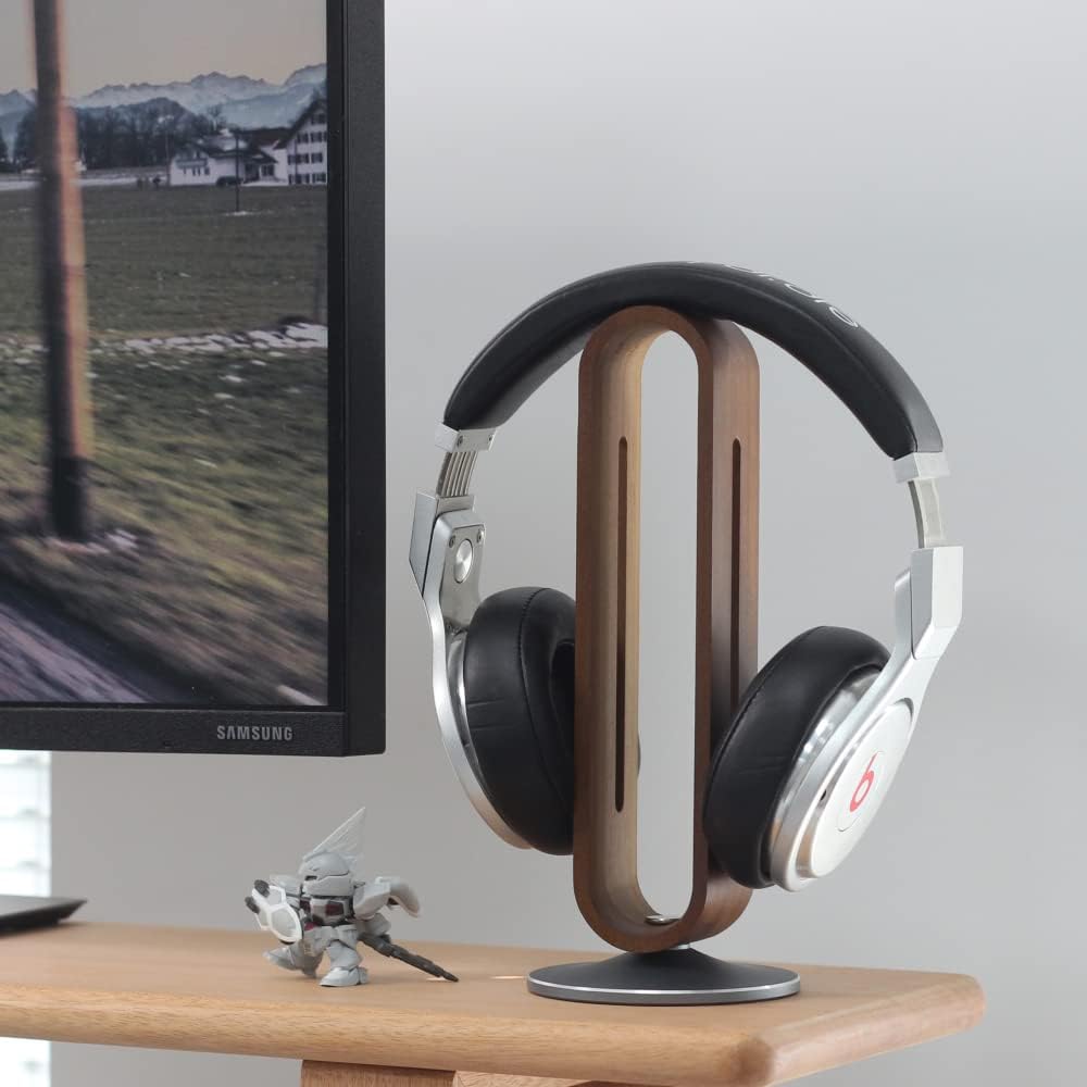  PHERKORM Walnut Wood & Aluminum Headset Holder, Desktop Headphone  Stand, Universal headphone holder for most music gaming headsets - Black  Walnut : Electronics