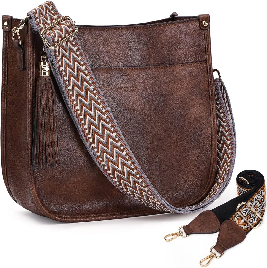HKCLUF Crossbody Bag Purse for Women 2Pcs Leather Hobo Handbag Wallet Set With 2Adjustable Guitar Leopard Strap Crossbody Bag