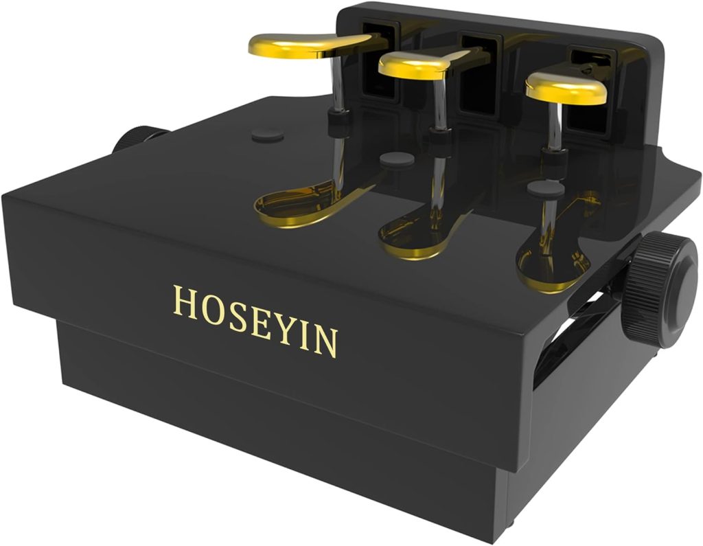 HOSEYIN Wood Adjustable Lifting Piano Pedal Extender Bench for Kids, Height Adjustable Piano Foot Pedal,Design with 3 Pedal（Bright Black）