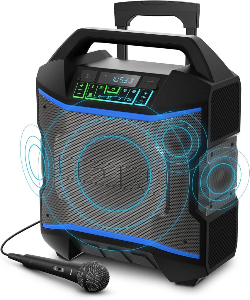 ION Audio Block Rocker - Portable Bluetooth Outdoor Party Speaker with Karaoke Microphone, Battery, 4 Speakers, Radio, USB Port, App, Water-Resistant, 120W : Everything Else