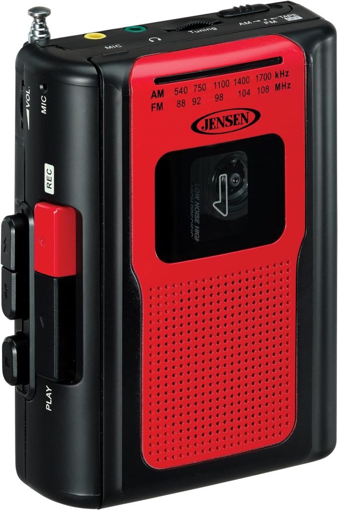 Jensen Retro Portable AM/FM Radio Personal Cassette Player Compact Lightweight Design Stereo AM/FM Radio Cassette Player/Recorder  Built in Speaker (Red)