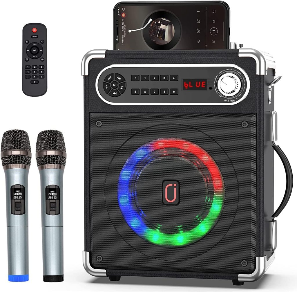 Moukey Karaoke Machine with 2 Wireless Microphones, Portable