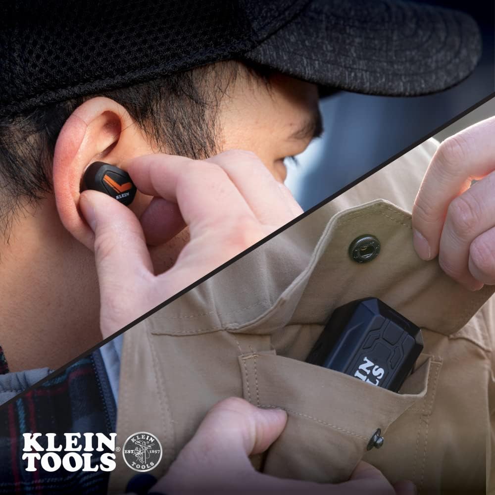 Klein Tools AESEB1 Bluetooth Jobsite Earbuds, Wireless Hearing Protection Earplugs with 28dB Noise Reduction Rating, 15-Hour Playtime