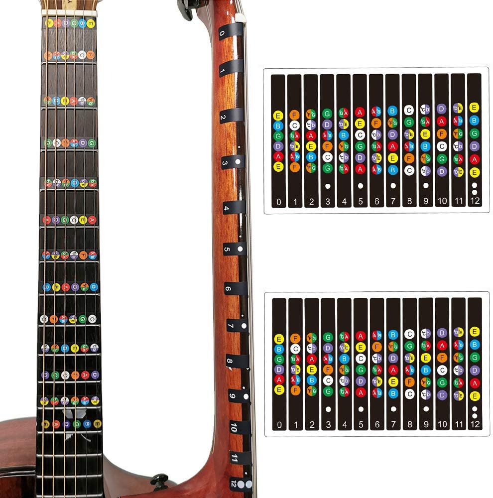 Koldot Guitar Fretboard Stickers Fret Stickers for Acoustic Guitar Bass Guitar  Note Stickers Chord Stickers Fret Map Sticker for Kids Beginner Learning 2PC