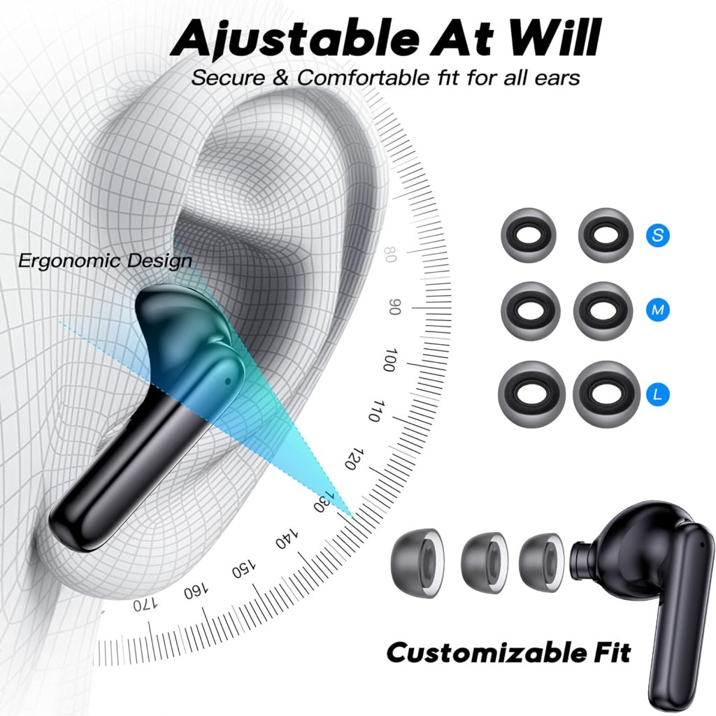 kurdene TWS G01 Bluetooth 5.3 LE Audio Earbuds Headphones, Built-in Microphone with Immersive Deep Bass  Clear Call, IPX5 Waterproof Ear Buds for iPhone, Android -Black