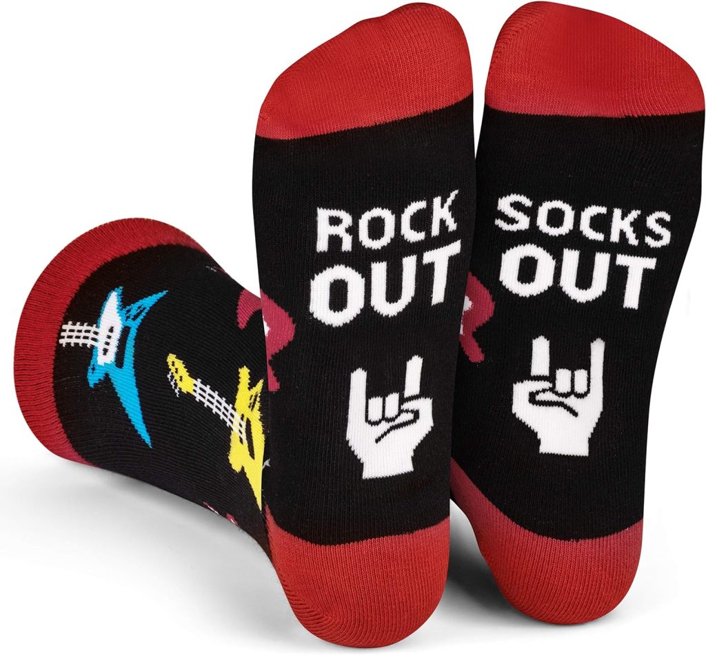 Lavley Funny Music Socks Gifts for Men and Women - Guitar, Drums, Vinyl Record, Music Snob