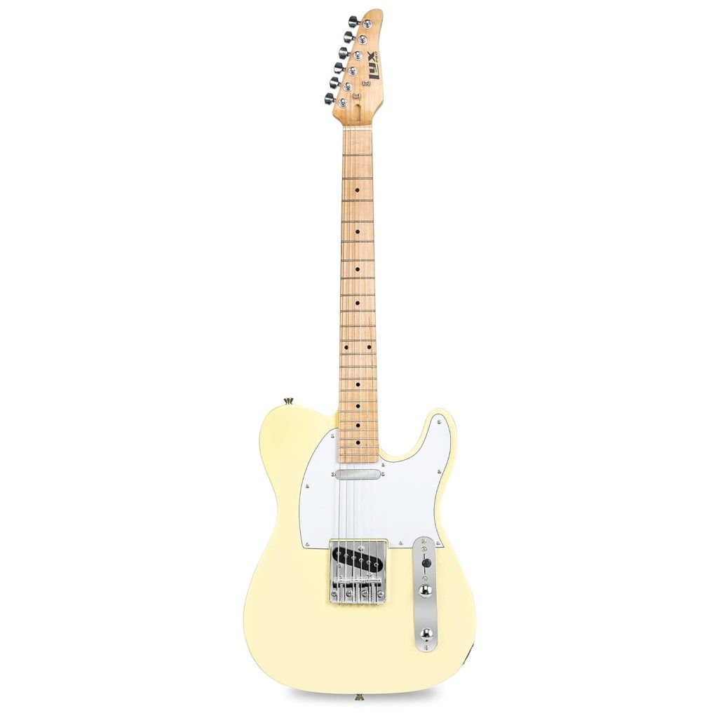 LyxPro 30” Electric Guitar TL Series, Full-Size Paulownia Wood Body, 3-Ply Pickguard, C-Shape Neck, Ashtray Bridge, Quality Gear Tuners, 3-Way Switch  Volume/Tone Controls, 2 Picks Included, White