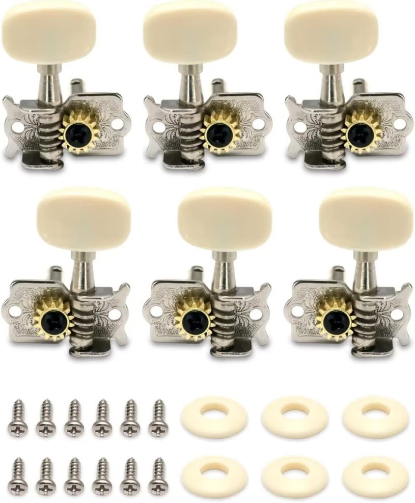 Metallor Guitar Machine Heads Tuning Pegs Tuners for Classical Acoustic Folk Guitar Individual Double Hole Chrome 3L 3R.