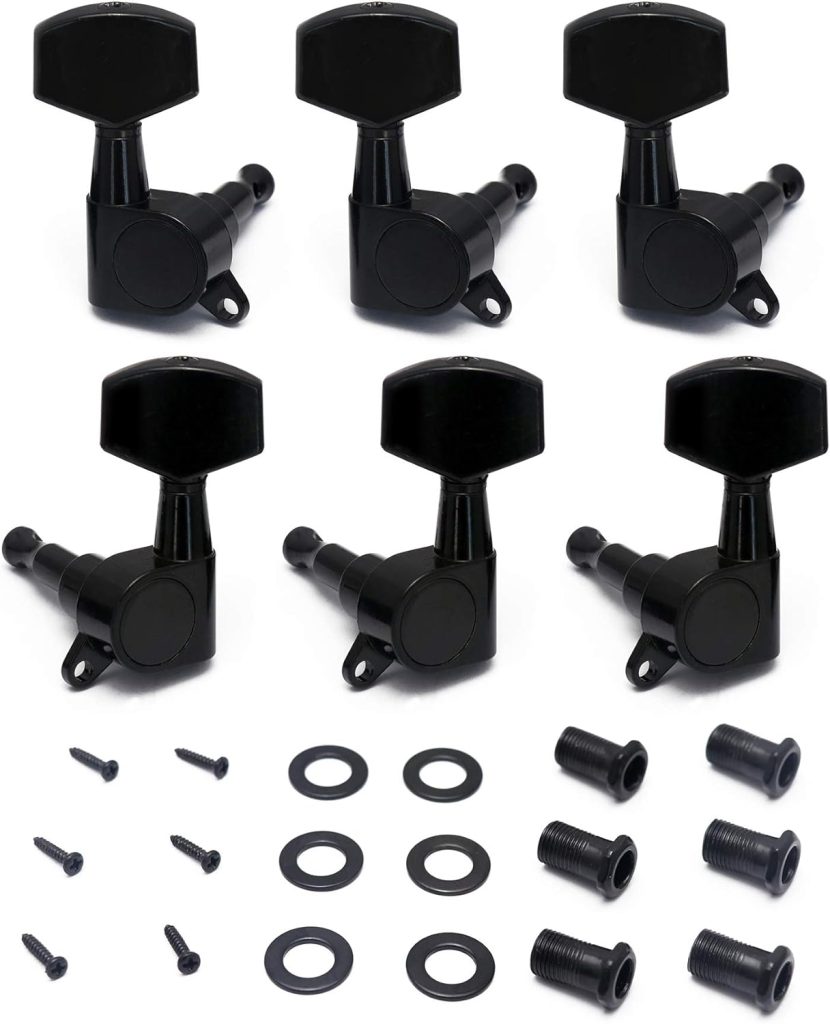 Metallor Sealed String Tuning Pegs Keys Machines Heads Tuners 3L 3R Electric Guitar Acoustic Guitar Parts Replacement Black.(Black)