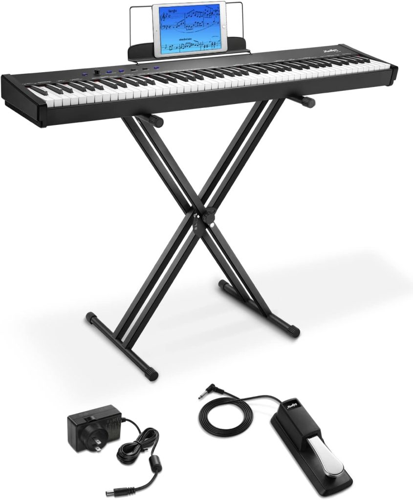 RockJam 61 Key Keyboard Piano with Pitch Bend Kit, Keyboard Stand, Piano  Bench, Headphones, Simply Piano App & Keynote Stickers : : Musical  Instruments