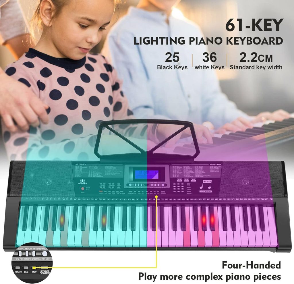 MUSTAR Piano Keyboard, 61 Key Keyboard Piano Electric Piano with Stand,  Touch Sensitive Keyboards Piano 61 Key for Beginners, Headphones,  Microphone