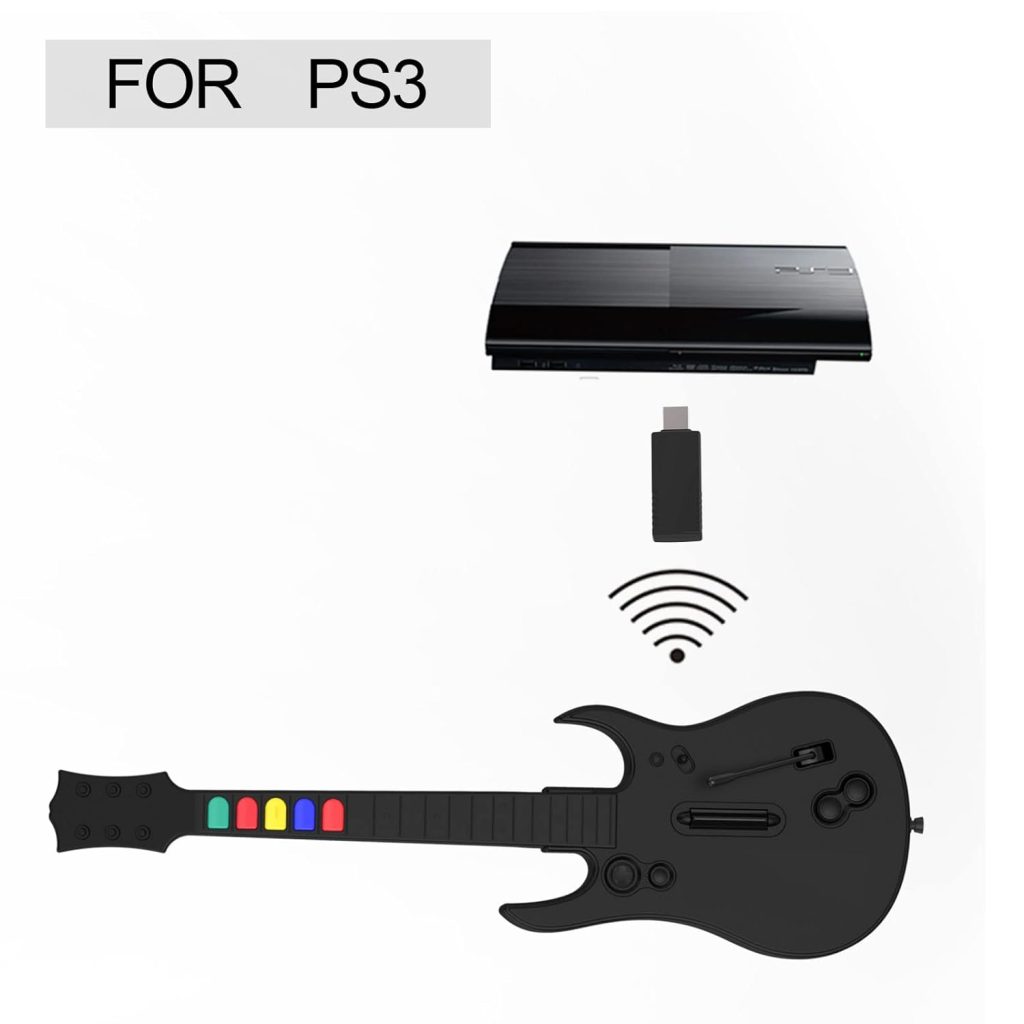 NBCP Guitar Hero Controller PC, Wireless PlayStation 3 PS3 /PC Guitar Hero Guitar with Dongle for Clone Hero, Guitar Hero 3/4/5 Rock Band 1/2 Games Black