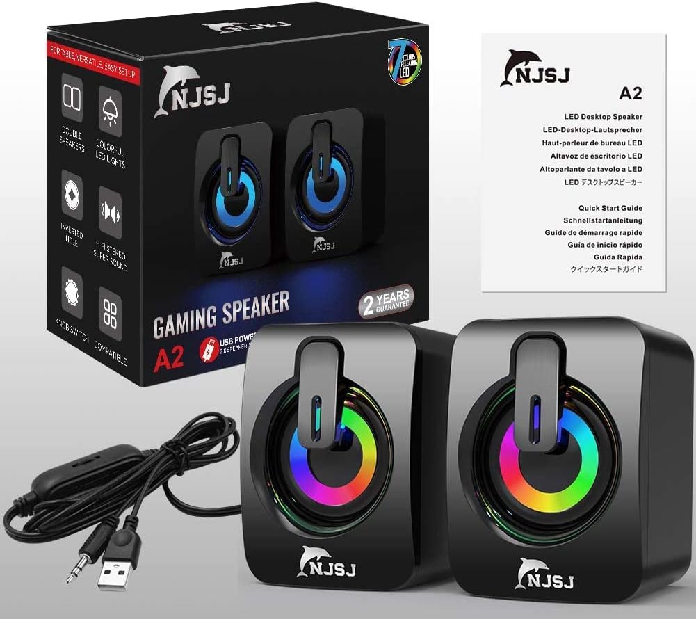 SPKPAL Computer Speakers RGB Gaming Speakers for PC 2.0 Wired USB Powered  Stereo Volume Control Dual Channel Multimedia AUX 3.5mm for Laptop Desktop