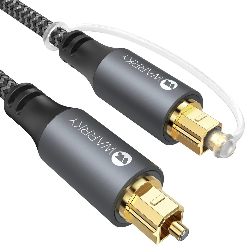 Optical Audio Cable, WARRKY 6ft Optical Cable [Braided, Slim Metal Case, Gold Plated Plug] Digital Audio Fiber Optic Cable Toslink, Compatible with Sound Bar, TV, Samsung, Vizio, LG, Bose, Sony, Sonos