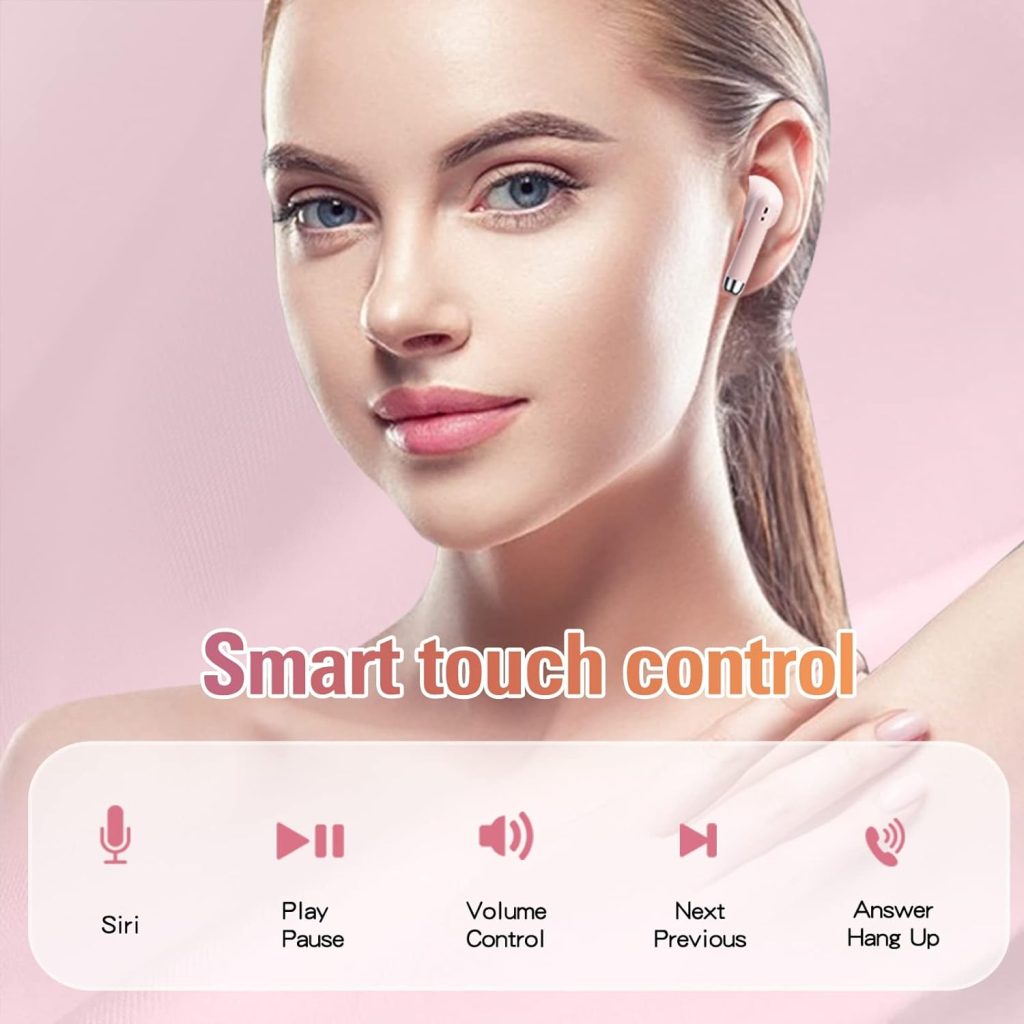 Pink True Wireless Earbuds Bluetooth 5.3 with Microphone for Working Out Noise Canceling Blue Tooth Ear Buds Deep Bass TWS Wireless Earphones with Charging Case in Ear Headphone for iPhone Android