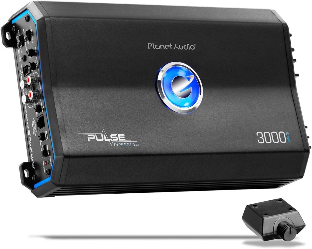 Planet Audio PL3000.1D Pulse Series Car Audio Amplifier – 3000 High Output, Monoblock, Class D, 1 Ohm Stable, Low Level Inputs, Low Pass Crossover, Mosfet Power Supply, Hook Up To Stereo and Subwoofer