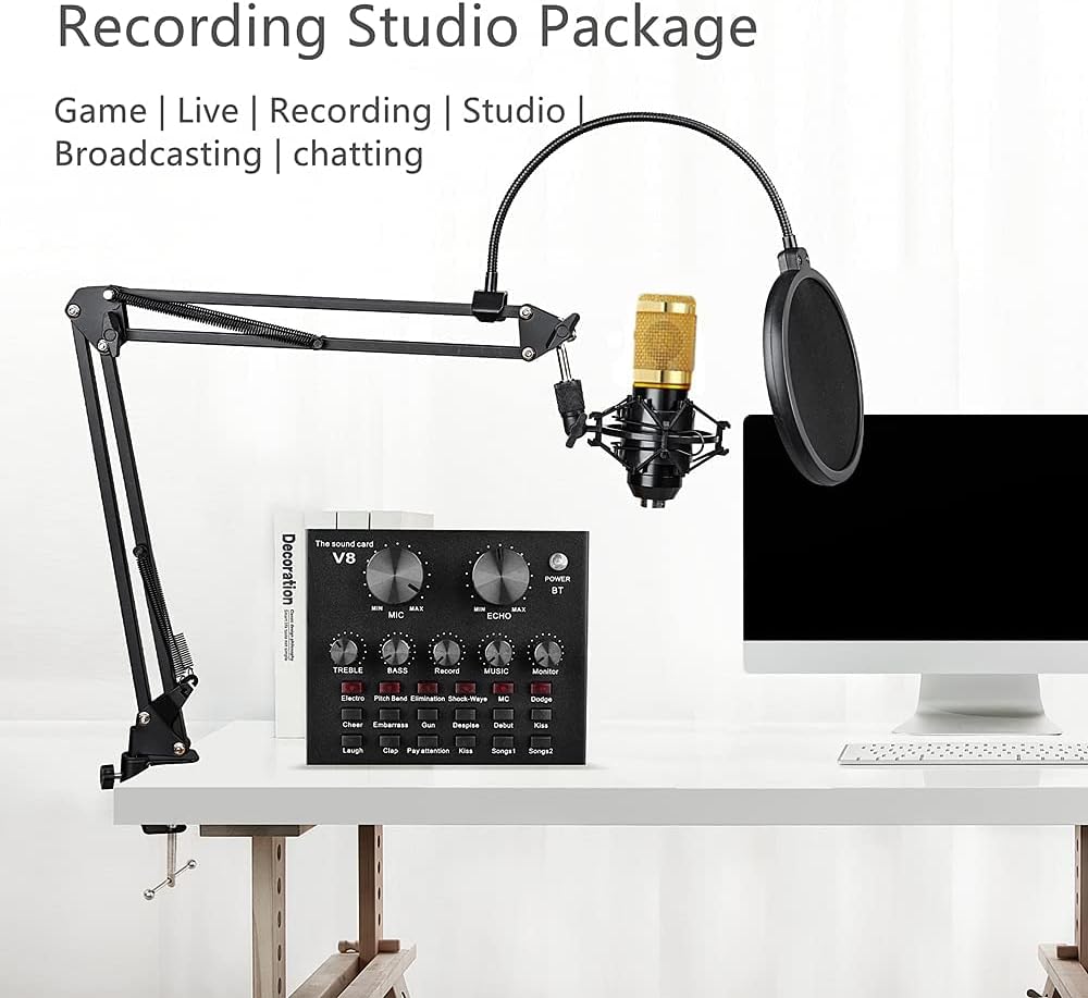 Podcast Equipment Bundle, BM-800 Condenser with Voice Changer, Recording Studio Package - Podcast Microphone Bundle for Laptop, Streaming/Live Broadcast/YouTube Recording (AM200-V8)