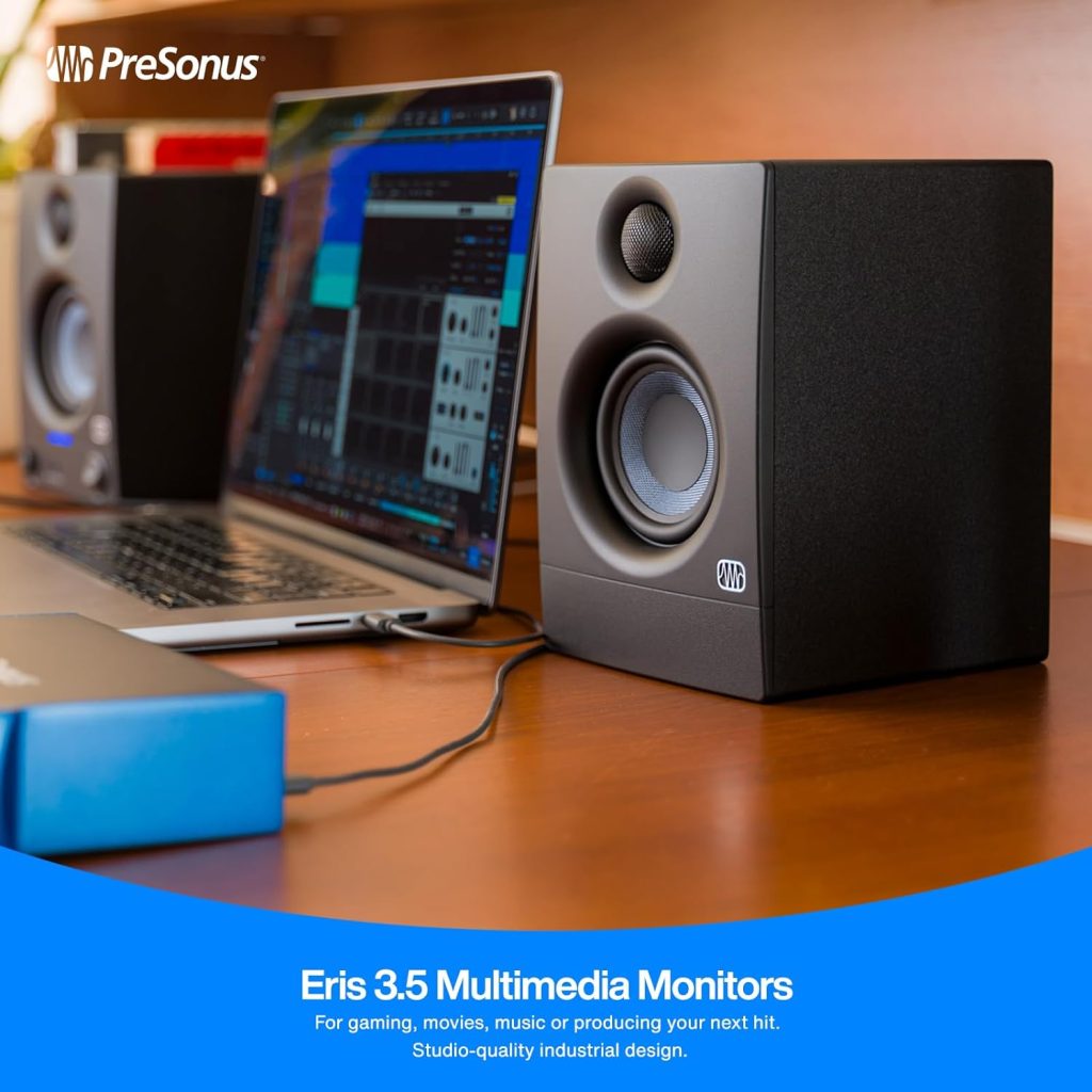 Presonus Eris E3.5 BT Bluetooth Studio Monitors Media Speakers+Wood Desk  Stands