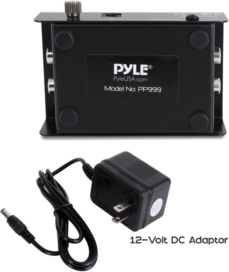 Pyle Phono Turntable Preamp - Mini Electronic Audio Stereo Phonograph Preamplifier with RCA Input, RCA Output  Low Noise Operation Powered by 12 Volt DC Adapter - PP999 , Black