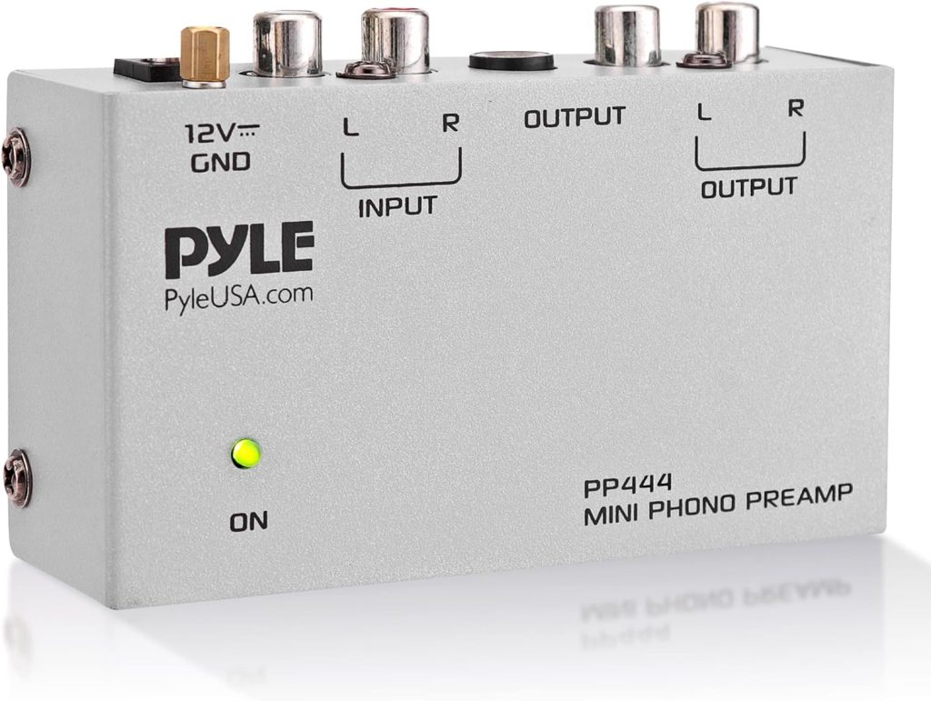 Pyle Phono Turntable Preamp - Mini Electronic Audio Stereo Phonograph Preamplifier with RCA Input, RCA Output  Low Noise Operation Powered by 12 Volt DC Adapter (PP444),Gray