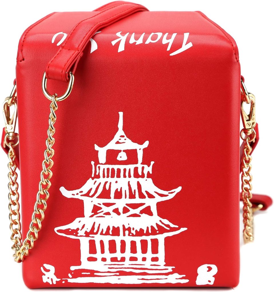 QiMing Tower Print Crossbody Shoulder Bag,Pu Chinese Takeout Box Totes Purse for Women