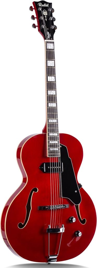 Redid RZT-22 Thinline Electric Guitar Archtop Semi-hollow body with Single-Coil Pickup- Perfect for Rock, Blues, and Jazz Music (Cherry Red)