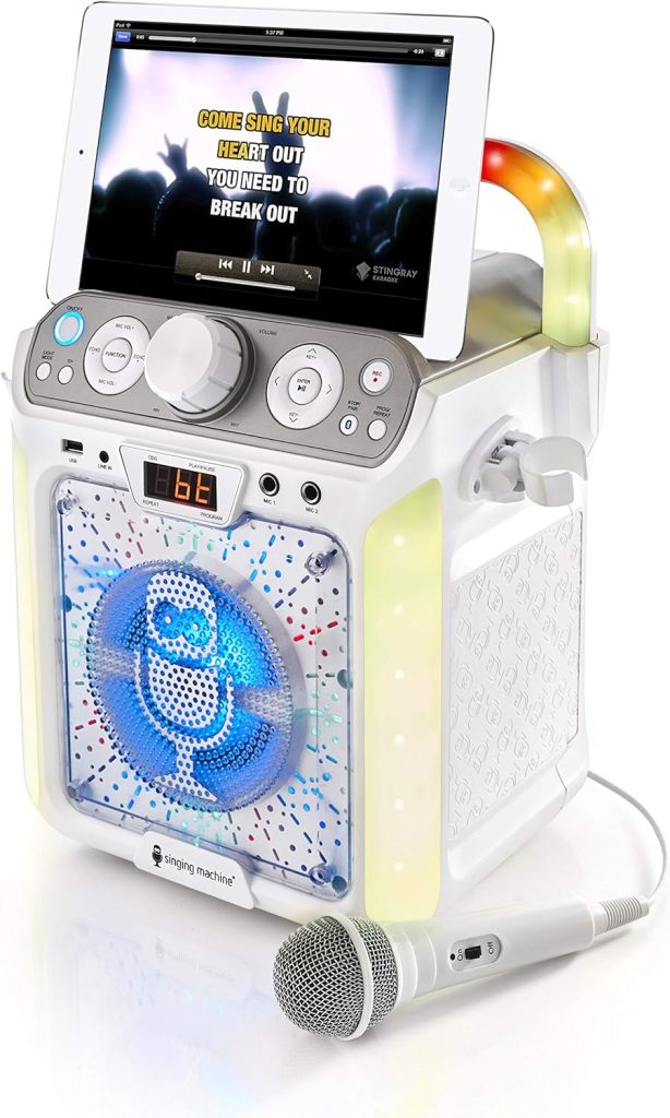 Singing Machine SML682BTW Groove Cube Karaoke Player with Bluetooth and Echo Control, White