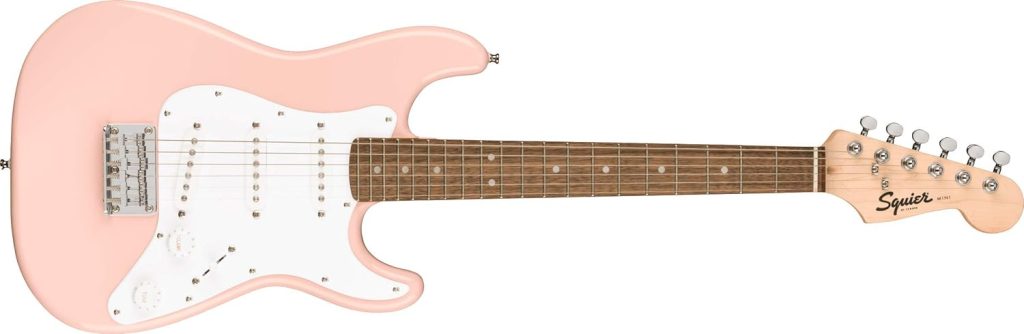 Squier Mini Stratocaster Electric Guitar, Shell Pink, Laurel Fingerboard