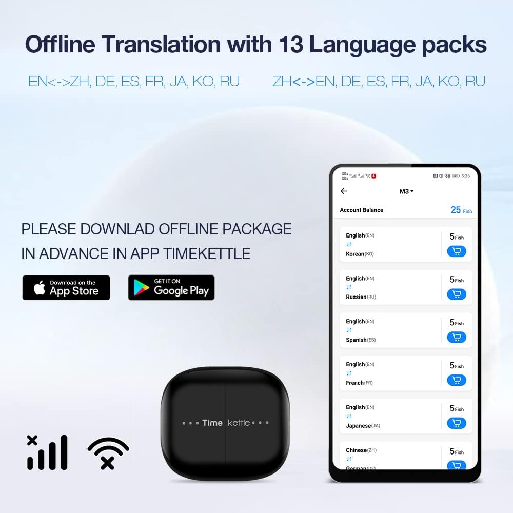 Timekettle M3 Language Translator Earbuds, Two-Way Translator Device with APP for 40 Languages  93 Accents Online, Offline Translator for Exploring Expat Life Freely, Compatible with iOS  Android