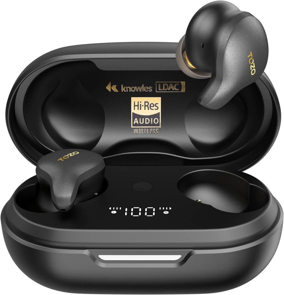 TOZO Golden X1 Wireless Earbuds Balanced Armature Driver and Hybrid Dynamic Driver, Bluetooth Headphones OrigX Pro, LDAC  Hi-Res Audio Wireless, Environment Active Noise Cancellation Headset Black