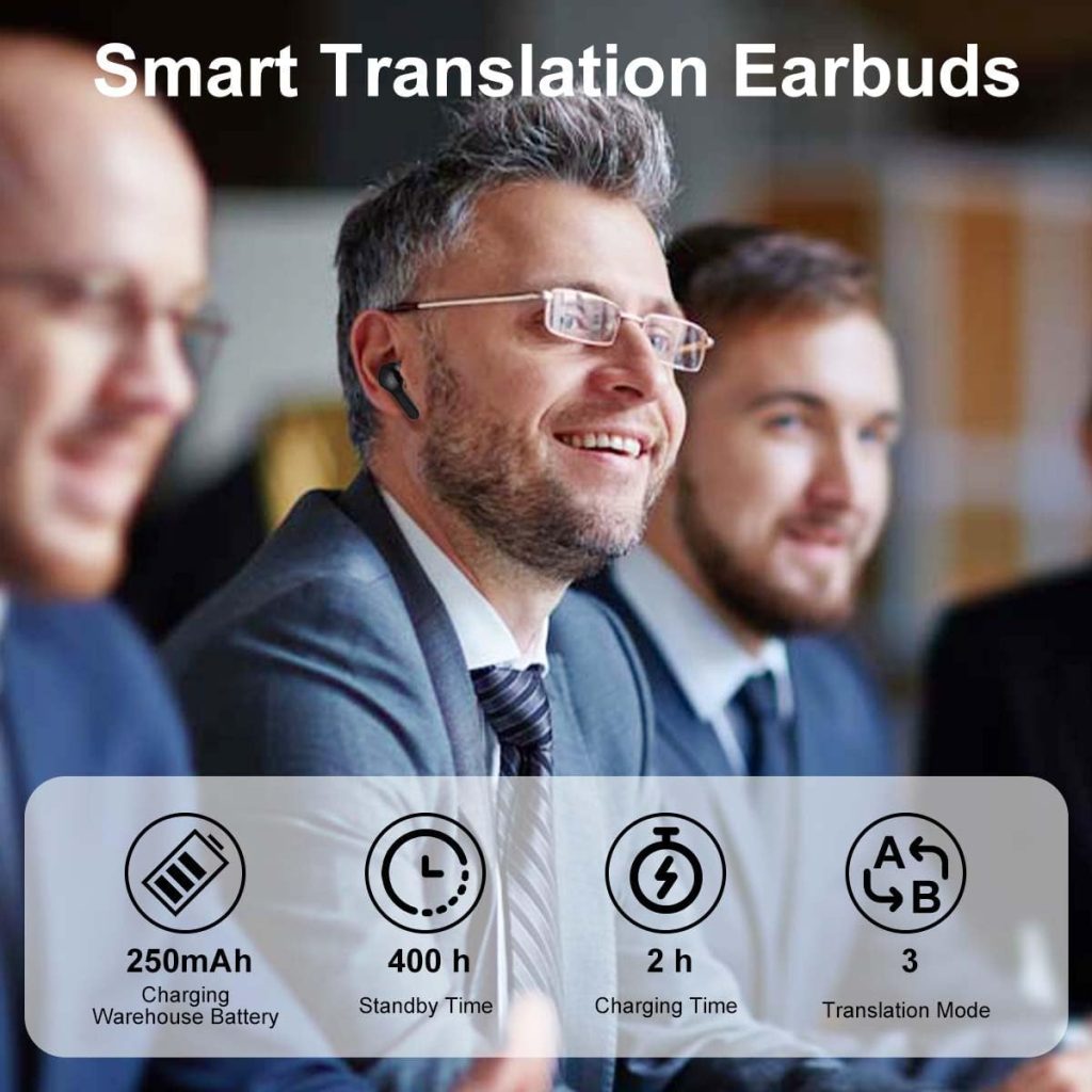Translator Device Smart Voice Translator Earbuds, 144 Language Translator Wireless Bluetooth Instant Voice Translation Device with APP, Translator Earphone for Business Travel Learning