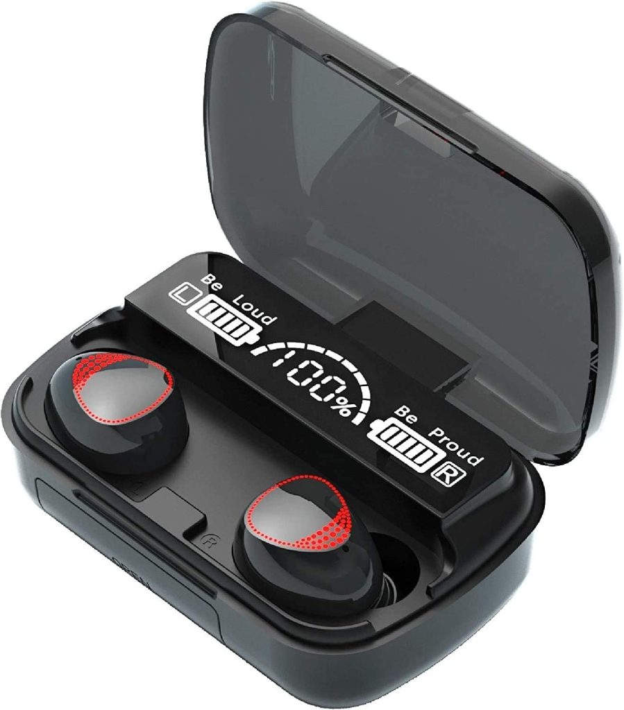 True Wireless Earbuds, BDM Bluetooth 5.0 Earbuds in-Ear TWS Stereo Headphones with Smart LED Display Charging Case Waterproof Built-in Mic for Sports Work - Black