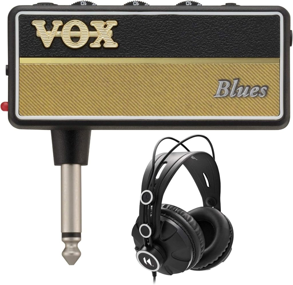 VOX Amplug 2 Blues (AP2BL) Guitar Headphone Amplifier Bundle with Knox Gear Closed-Back Studio Monitor Headphones (2 Items)