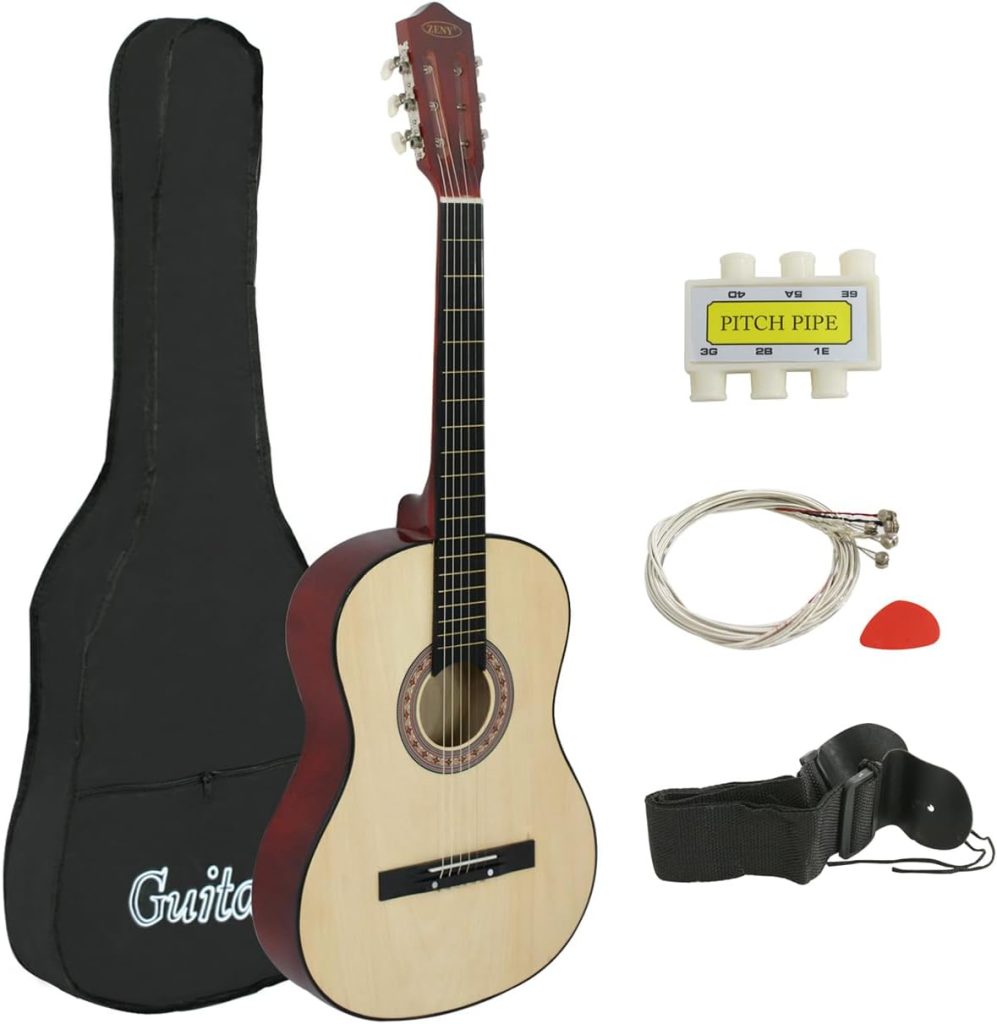 ZENY 38 New Beginners Acoustic Guitar With Guitar Case, Strap, Tuner and Pick (Natural)