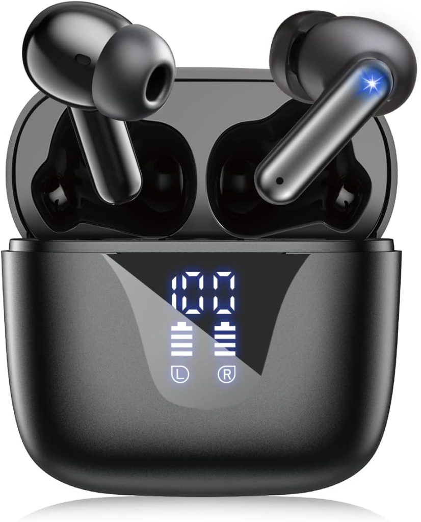 ZIUTY Wireless Earbuds with LCD Display Charging Case, Bluetooth Headphones with Noise Cancelling Microphone, Sweat Proof Bluetooth Cordless Earphones for Running Working Exercising Office Travel
